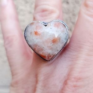 New Heart Shaped Sunstone 925 Silver Ring.
